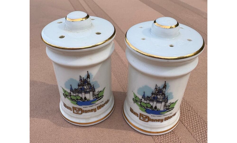 Vintage Walt Disney World Salt Pepper Shakers Castle Japan Ceramic Gold Trim